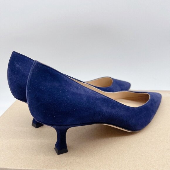 MANOLO BLAHNIK Srila Low Heel Pumps Navy Blue Suede Pointed Toe EU 38.5 US 8.5 - Picture 7 of 12